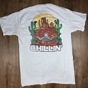 Call Your Mother T-Shirt Men’s M White Good Vibes Skeleton Hiking Graphic Tee